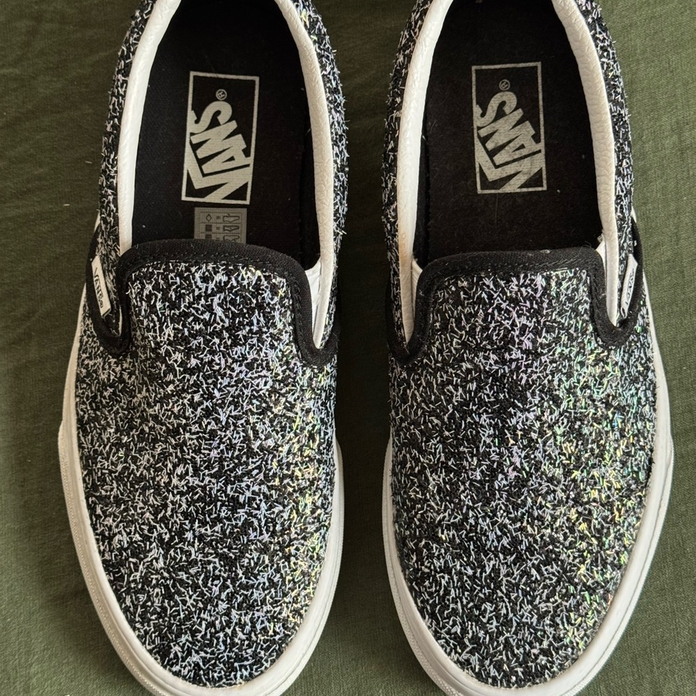 Vans Slip-On Shoes - Black and Silver iridescent glitter. Like new